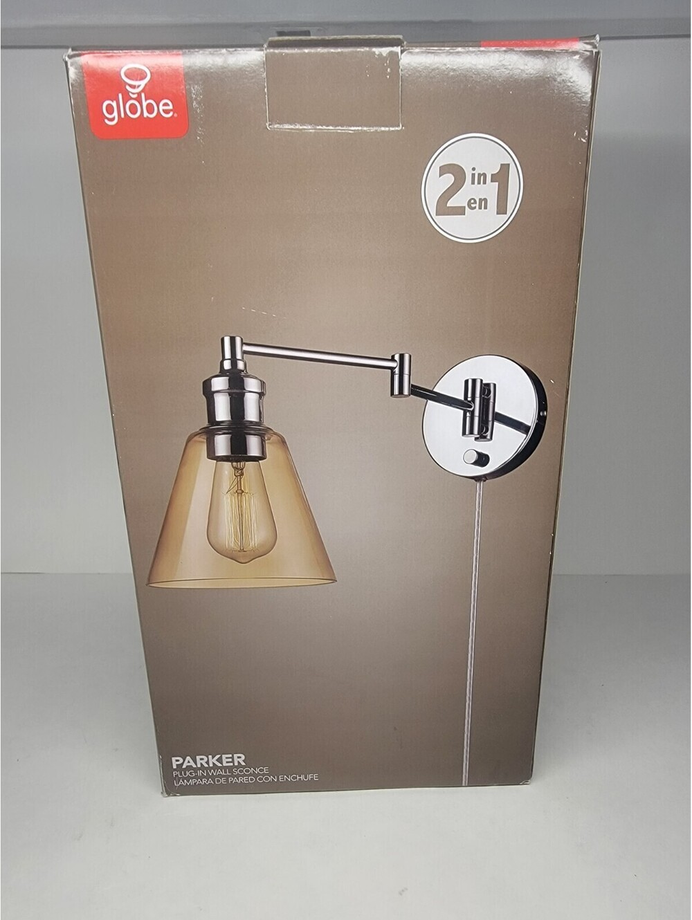 Globe Parker Light Plug-In Chrome Light adjustable angle clear glass shade